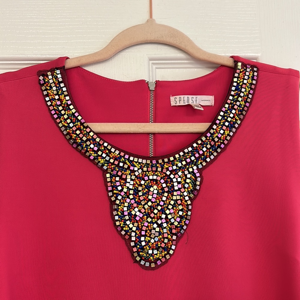 Beaded neckline pink Barbie scuba dress 20W - Picture 2 of 3